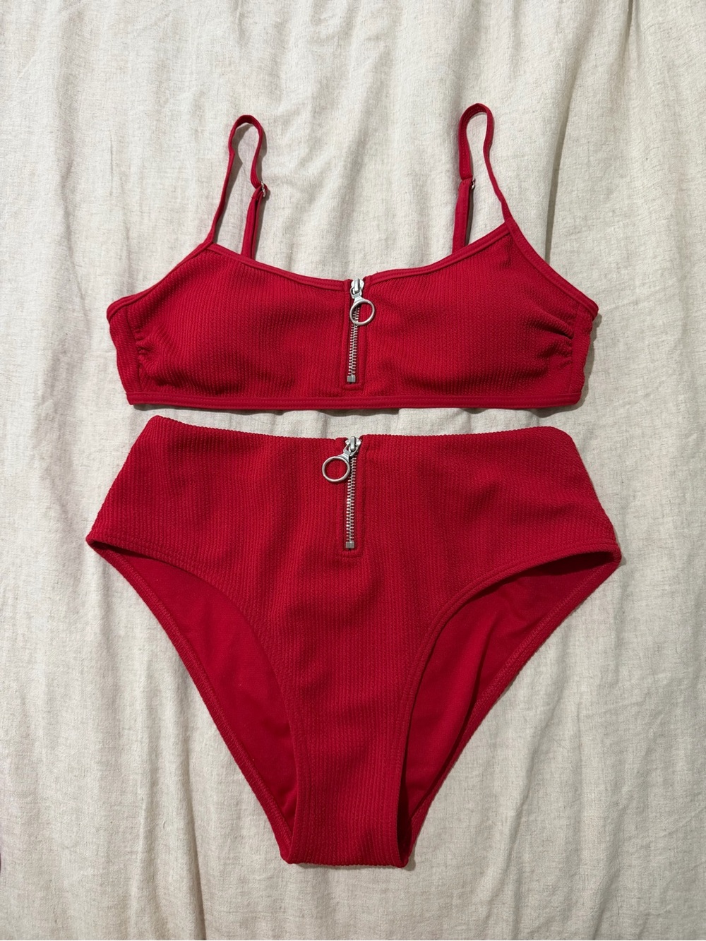 Ardene Red High-Waist Zip Bikini Set medium top , small bottoms